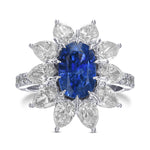 Anello con zaffiro Kashmir non riscaldato e diamanti a contorno GRS AGL GUBELIN