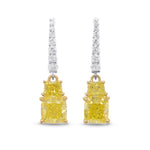 Orecchini a pendente con diamante cuscino giallo intenso fantasia e diamante affusolato giallo vivido