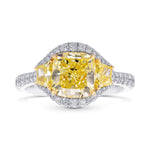 Fancy Yellow Cushion Three-stone Halo Diamond Ring