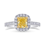 Anello a fascia con diamante giallo Fancy Vivid taglio cuscino