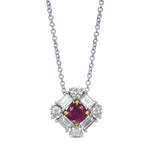 Extraordinary Round Red Ruby and Diamond Halo Pendant
