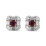 Extraordinary Round Red Ruby and Diamond Halo Stud Earrings
