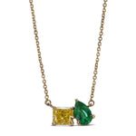 Ciondolo con smeraldo verde e diamanti gialli fantasia vivida.