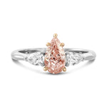 Anello Tre Pietre con Diamante a Pera Marrone Rosa Chiaro Fancy