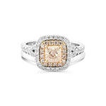 Sehr heller rosa Kissen-Doppel-Halo-Diamantring & Ehering