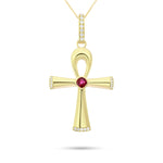 Red Mozambique Cushion Ruby Cross Pendant