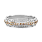 Anello a tre fasce con diamanti rosa e bianchi