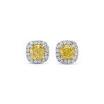 0.50 Carat Fancy Intense Yellow Cushion Diamond Halo Stud Earrings
