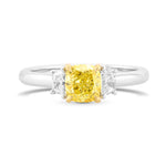 Fancy Yellow Cushion Three-stone Diamond Ring