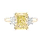 Light Yellow W-X color Radiant Diamond 3 Stone Ring