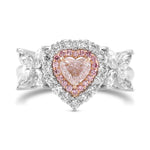 Light Pink Heart Double Halo Side Stone Diamond Ring