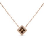 Fancy Yellow Brown Princess Bezel Solitaire Diamond Pendant