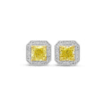 Fancy Yellow Diamond Octagonal Halo Stud Earrings