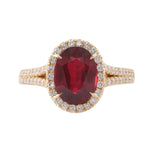 Ruby and Diamond Split-Shank Halo Ring