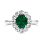 Oval Emerald Scalloped Diamond Halo Ring
