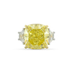 Fancy Intense Yellow Cushion Diamond Three-stone Ring