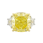 Fancy Intense Yellow Cushion Diamond Three-stone Ring