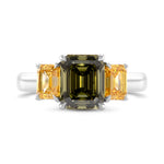 Chameleon Emerald Diamond Three-Stone Ring