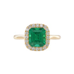 Vivid Green Emerald Halo Diamond Ring