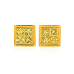 Natural Light Yellow Princess Cut Bezel Stud Earrings set in 18K Yellow Gold