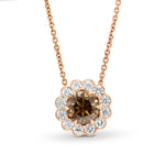 Champagne Round Brilliant Flower Halo Pendant