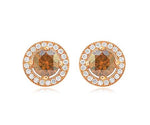 Round Fancy Orange Brown Halo Diamond Earrings