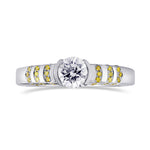 White Round Solitaire Diamond Ring with Yellow Pave