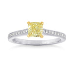 Fancy Yellow Cushion Diamond Pave Milgrain Ring
