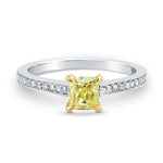 Fancy Yellow Cushion Diamond Pave Milgrain Ring