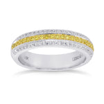 Fancy Intense Yellow and White Pave Diamond Milgrain Band Ring