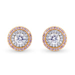 White and Pink Diamond Double Halo Earrings