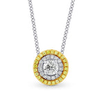 Round White and Fancy Intense Yellow Diamond Double Halo Pendant