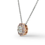 White and Pink Diamond Floral Halo Pendant
