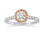 White and Fancy Pink Diamond Halo Ring