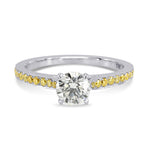 Round White and Fancy Intense Yellow Diamond Pave Engagement Ring