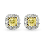 Fancy Yellow Cushion Diamond Halo Earrings