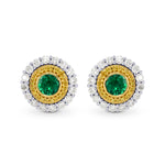Vivid Green Emerald and Fancy Intense Yellow Diamond Earrings