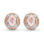 Pink and White Diamond Halo Earrings.