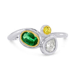 Emerald Gemstone, Vivid Yellow & White Diamond Ring