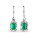 Vivid Green Emerald & Diamond Drop Earrings