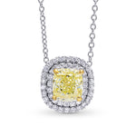 Light Yellow Internally Flawless Cushion Diamond Double Halo Pendant