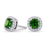 Chrome Green Tourmaline Cushion & Diamond Halo Earrings