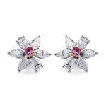 Fancy Intense Purplish Pink Princess & Fancy Colorless Diamond Earrings