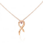 Pink Diamond Rose Gold Breast Cancer Awareness Ribbon Pendant