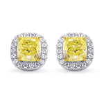 Fancy Yellow and White Diamonds Halo Earrings
