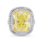 Extraordinary Fancy Yellow Cushion Diamond Double Halo Ring