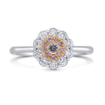 Bluish Gray & Pink Diamond Floral Halo Ring