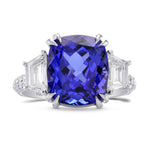 Tanzanite Cushion & Trapezoid Diamond Ring