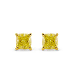 Fancy Yellow Cushion Stud Earrings