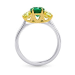 Oval Green Emerald & Fancy Intense Yellow 3 Stones Ring